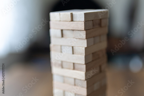 Obraz na plátně Close-up of wooden tumbling tower balance game
