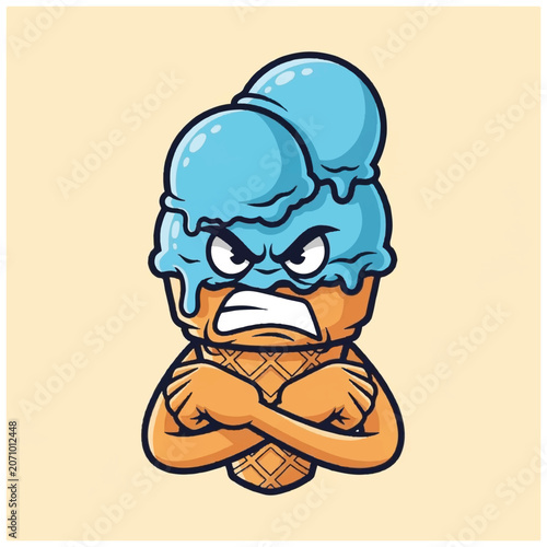 Schilderij op canvas Angry Ice Cream Cartoon Character.