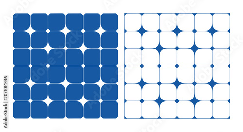 Bild auf Leinwand Contrast in Grid Patterns: Two square grids, one filled with blue squares and the other with white spaces