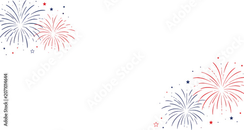 Festive fireworks display with red white and blue explosions
