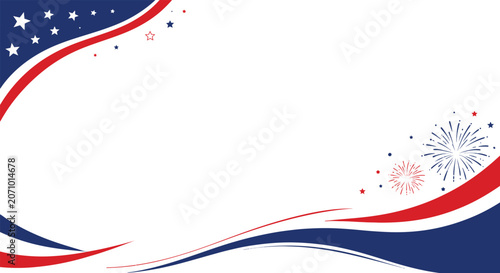 Patriotic 4th of july background with fireworks and stars
