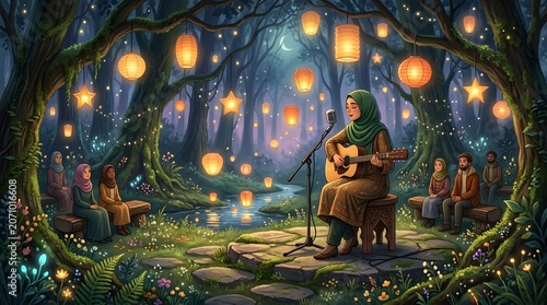 Enchanting Forest Concert Under Lantern Light.
