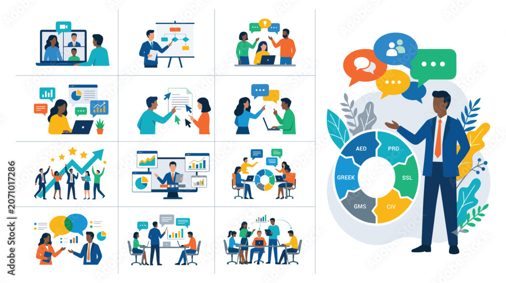 Fototapeta premium Business people working together in office scenes for corporate meetings and presentations.