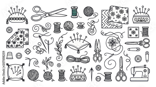 Canvastavla Sewing tools and tailoring accessories doodle collection