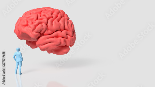 Businessman Facing Giant Human Brain Concept 3d render.