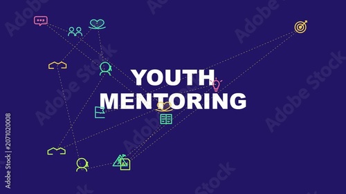Youth mentoring concept animation with connected network and goal target education guidance coaching