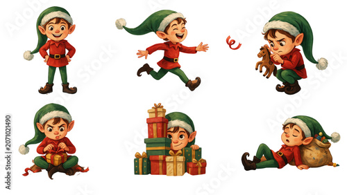 Four cheerful cartoon people holding christmas gifts in a festive holiday scene Vector