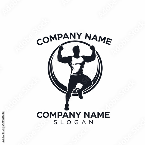 Fitness Logo Design Featuring Muscular Person Lifting Dumbbell