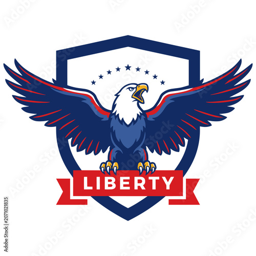 Patriotic Heraldic Bald Eagle Shield with Liberty Banner