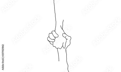 Abstract line art drawing holding hands together