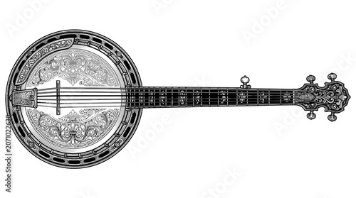 Obraz na plátně Ornate vintage banjo with intricate floral engravings and details