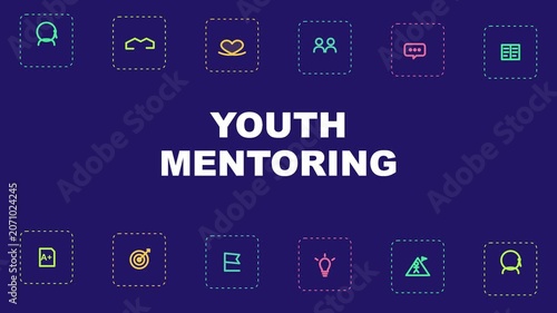 Youth mentoring concept animation with educational and growth symbols for student development and coaching programs