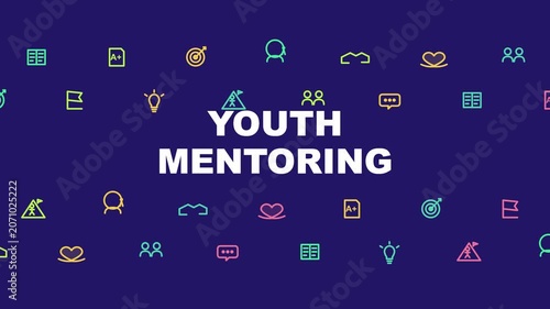 Youth mentoring concept animation with educational and vibrant symbols for social programs and academic guidance