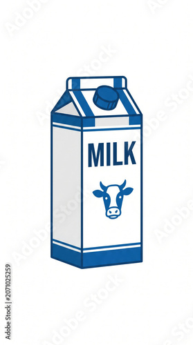 Milk carton blue outline icon illustration on white background with copy space