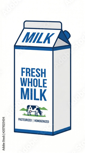 Fresh whole milk carton packaging illustration with cow on white background