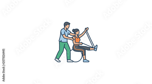 Physical Therapy Exercise with Resistance Band and Physiotherapist