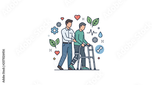 Physical Therapy Patient with Walker and Therapist