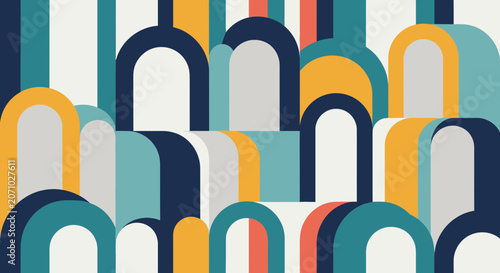 Colorful Abstract Archway Pattern in Mid Century Modern Style