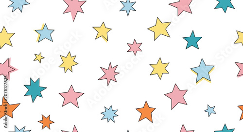 Colorful Hand Drawn Seamless Pattern with Stars and Pastel Shapes