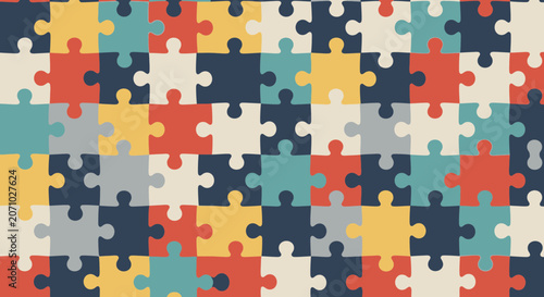 Colorful Jigsaw Puzzle Background with Vintage Style Interlocking Pieces