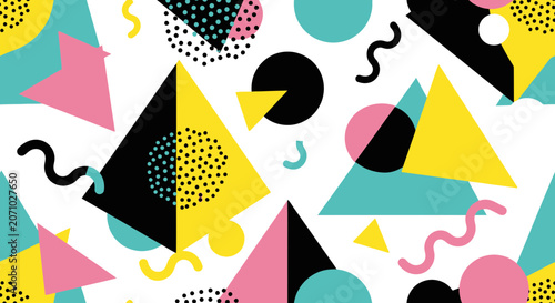Colorful Abstract Geometric Memphis Style Seamless Pattern Background