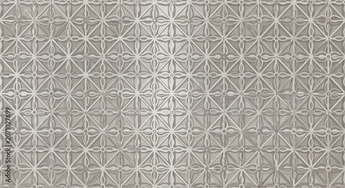 Elegant Seamless Geometric Tile Pattern with Antique Floral Ornament in Beige Tones
