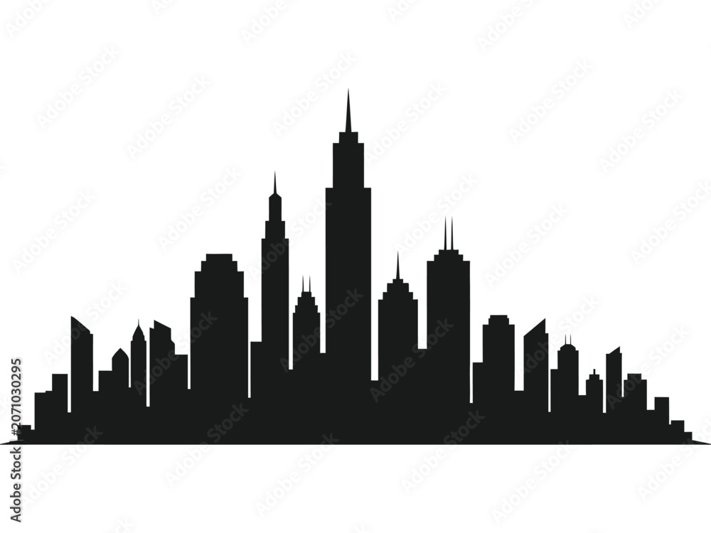 Obraz premium Silhouette of a Modern City Skyline with Diverse Skyscrapers.
