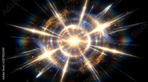 Abstract Glowing Energy Burst with Radiant Light Rings Cosmic Star Explosion and Futuristic Technology Background