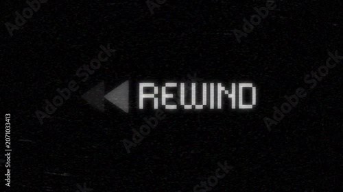 Retro VHS Rewind Interface with Glitch Effect and Analog Static Display.