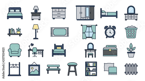 Εκτύπωση καμβά Collection of various household furniture icons.