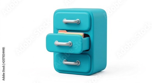 Cabinet with open middle drawer and files in blue