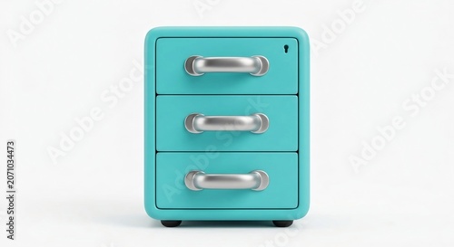 Cabinet with three closed drawers in bright blue