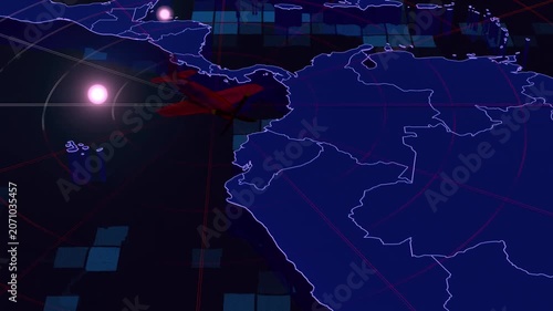 Aircraft Flight Tracking Radar – Futuristic HUD Route Animation North to South America 4K