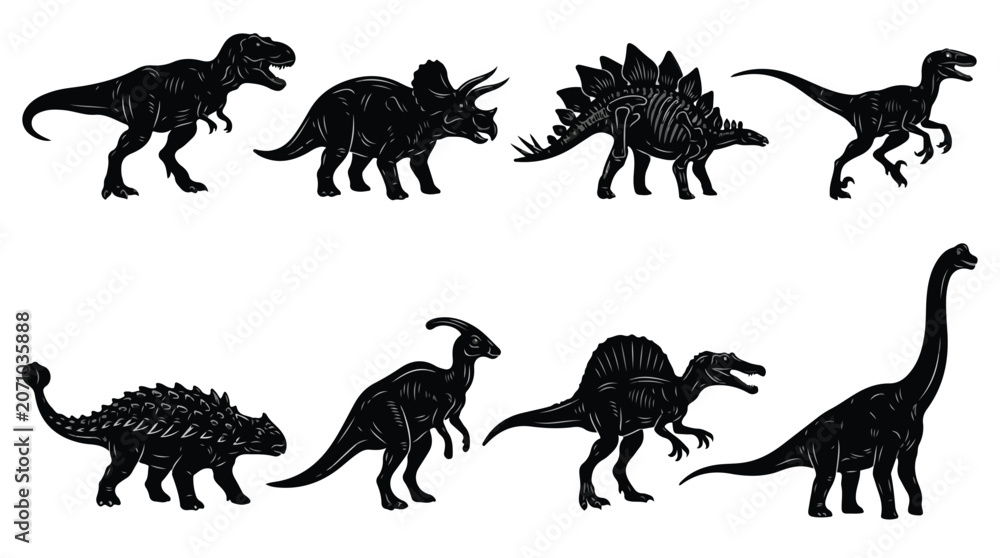 Obraz premium Collection of various dinosaur silhouettes on a white background