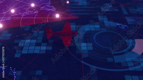 Aircraft Flight Tracking Radar – Futuristic HUD Route Animation North America to Middle East 4K