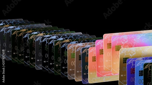 Multiple Credit Cards Rising in Sequence on Black Background – 3D Finance Animation 4K