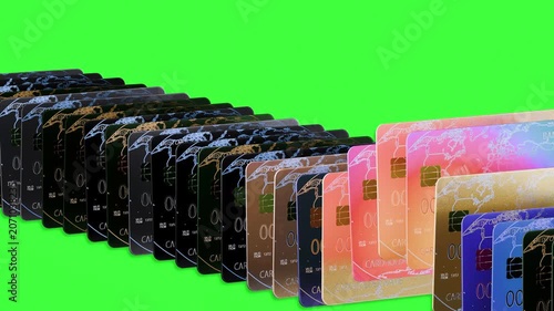 Multiple Credit Cards Rising in Sequence on Green Background – 3D Banking Animation 4K