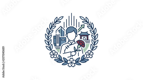 Patriotic Chinese Youth Holding Carnation Emblem