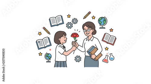 Student Giving Flower to Teacher for Teachers Day