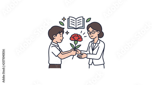 Student Giving Flower to Teacher on Teachers Day