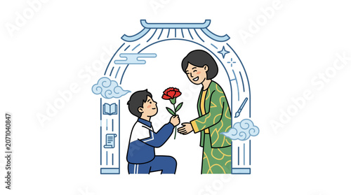 Student Giving Flower to Teacher on Appreciation Day