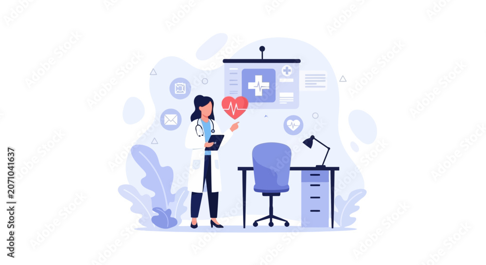 Naklejka premium Doctor presenting medical information on a screen in a modern clinic office