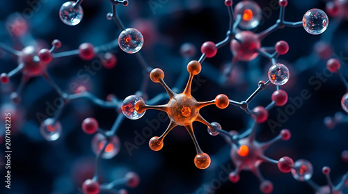 Advanced Molecular Network Structure with Connected Atoms Nanotechnology Biotechnology and Scientific Research Visualization