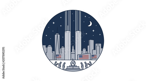 9/11 Memorial Tribute New York City Skyline Illustration