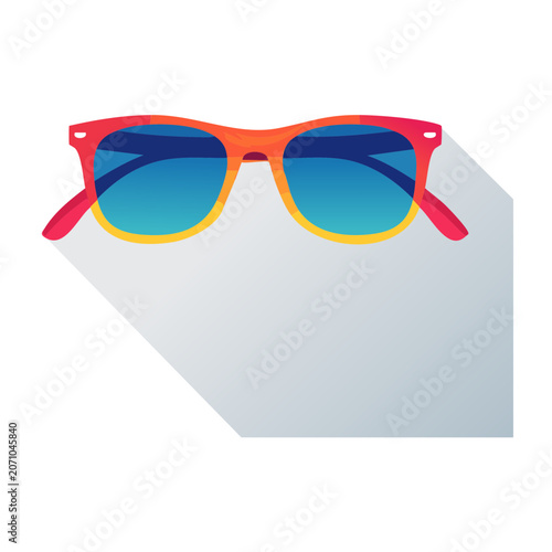Flat design sunglasses with colorful frame and blue lenses