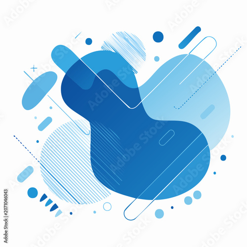 Abstract Blue Fluid Shapes and Geometric Elements
