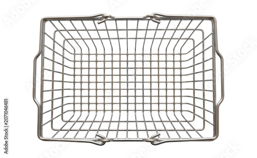 Foto Top-down view of empty silver metal wire shopping basket, isolated PNG