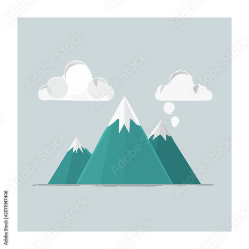 Flat design mountain range with snow and clouds