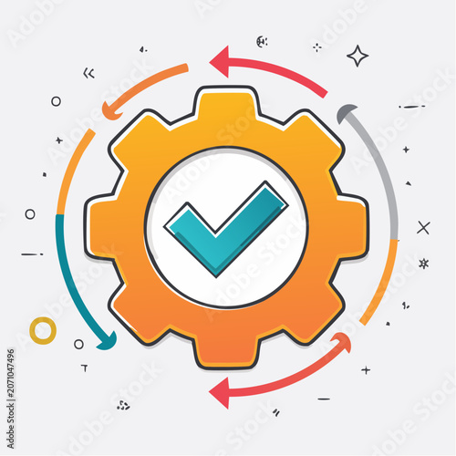 Gear with Checkmark and Circular Arrows