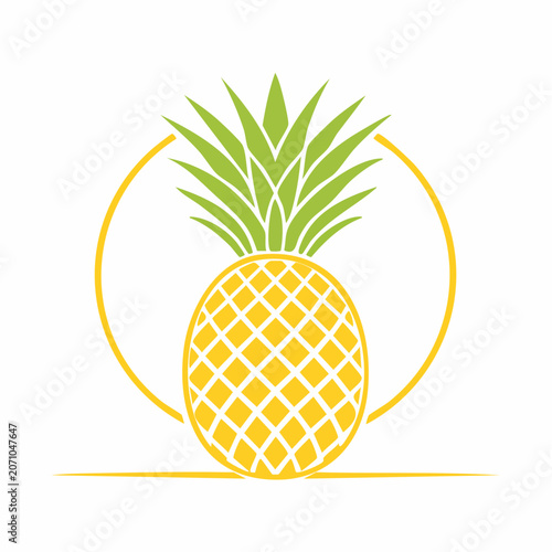Stylized Pineapple Icon with Yellow Circle and Green Leaves